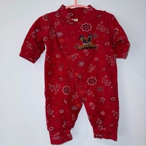 Western “Go! Baby” Bandana Red Paisley Baby Sleeper w/ Embroidered Cowboy Boots